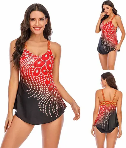 Miniatura 2 de Traje de baño tankini de dos piezas para mujer con pantalones cortos con giro frontal y cuello en V