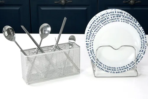 Miniatura 3 de LENITH Soporte perforado para utensilios de cocina con ganchos, almacenamiento de acero inoxidable 304 para organizador, apto para lavavajillas