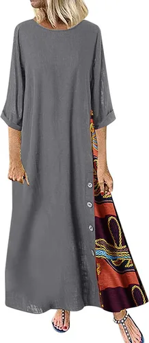 Vestidos de verano casuales para mujer, tallas grandes, vestidos de fiesta, cuello redondo, manga corta, vintage, holgados, con vuelo