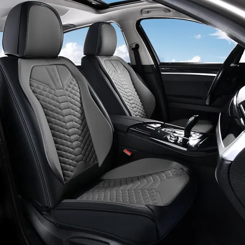 Miniatura 17 de Coverado Fundas de asiento delantero, 2 piezas de fundas de asiento universales para automóviles, de piel de napa transpirable, impermeable, Beige