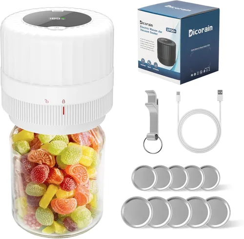 Miniatura 8 de Sellador al aspiradora eléctrico para tarros de albañil, Kit automático de sellado al vacío para tarros de albañil de boca ancha y regular, VP06+