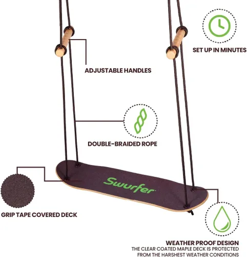 Miniatura 6 de Swurfer TreeSkate - Columpio de árbol para patineta, columpio de surf para exteriores, equipo de juego para niños y adultos, soporta hasta 200 Verde