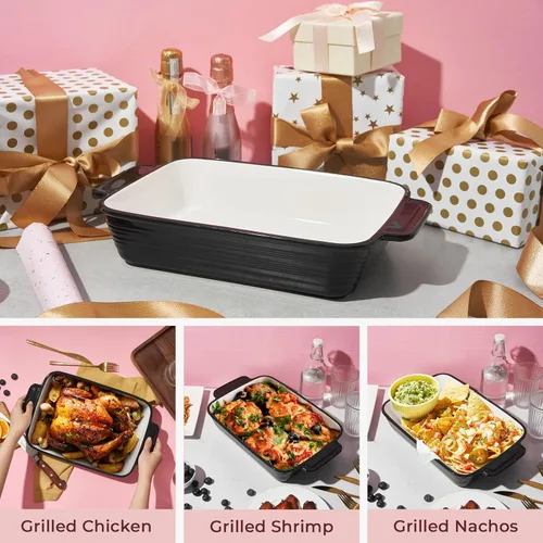 Miniatura 3 de LIFVER Cacerola para horno, fuente de cerámica para hornear de 9 x 13 pulgadas, bandeja grande para lasaña de 115 onzas, bandeja para hornear