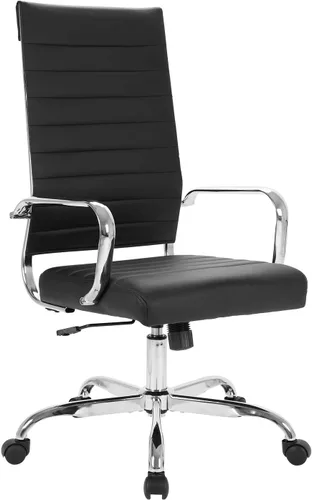 Miniatura 6 de LANDSUN - Silla de oficina para el hogar, de piel acanalada, con respaldo alto, giratoria, con ruedas y apoyabrazos, acolchado suave, altura