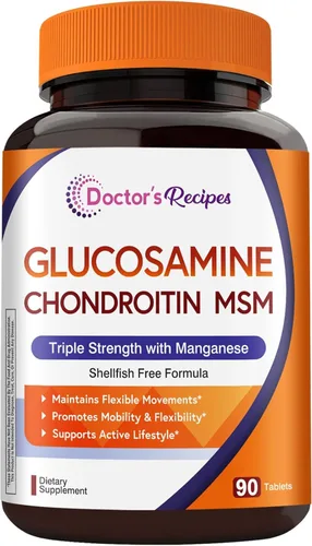 Doctor's Recipes Suplemento de glucosamina condroitina MSM y manganeso, 1800 mg de glucosamina HCl, sin mariscos, estructura y movimientos