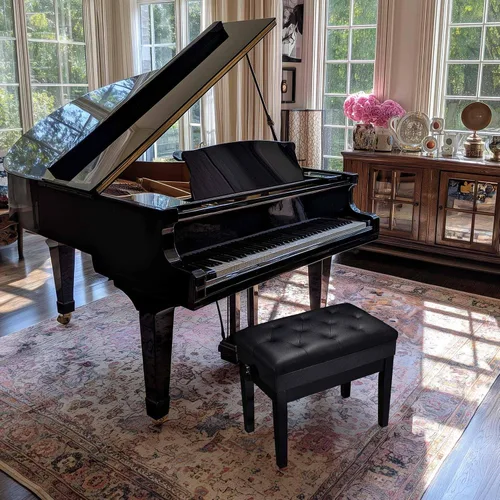 Miniatura 8 de AW Banco de piano ajustable con almacenamiento, taburete de teclado de madera negra, asiento de cuero, silla Paino para piano, tienda de música