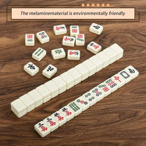 Miniatura 3 de Juego de Mahjong Compacto Chino Blanco Cremoso de 1.17 pulgadas, Tamaño Pequeño de Viaje, 144 + 8 Fichas de Melamina en Blanco, con Bolsa de Viaje