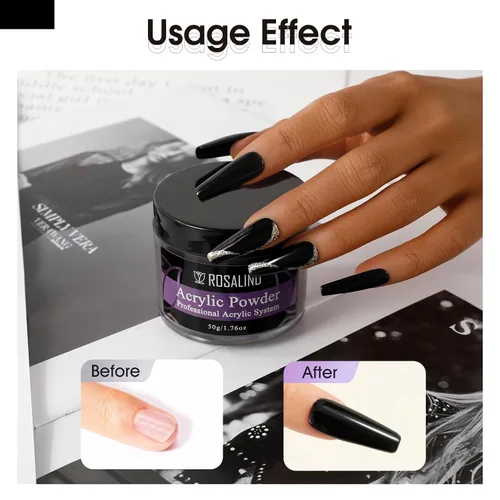 Miniatura 5 de Rosalind Polvo de uñas acrílico negro 50 g/1.76 oz – Polímero de cristal negro polvo de uñas para extensión acrílica, no necesita lámpara