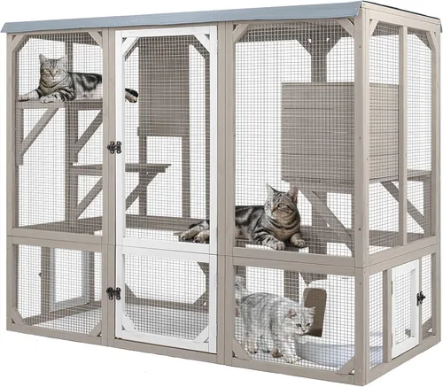Miniatura 13 de PetsCosset 71" H Large Catio Outdoor Cat Enclosure Window Catios Wooden Walk-in Catio for Multiple Cats with 2 Resting Houses, 6 Platforms
