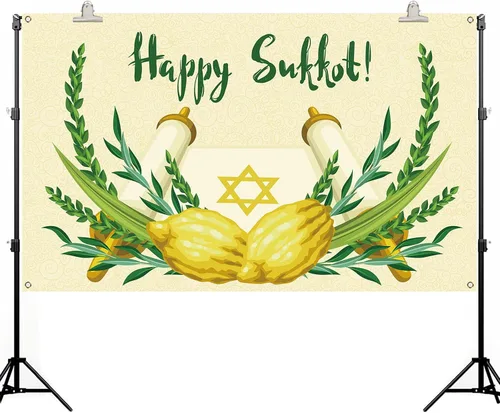 Pudodo Pancarta de fondo de Sukkot feliz Sukkah Etrog Lulav fiesta judía fotografía religiosa fondo decoración de pared