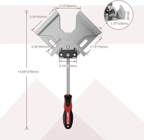 Miniatura 3 de WETOLS Abrazadera de esquina para carpintería, 2 abrazaderas de ángulo recto de 90 grados con mordaza ajustable de aleación de aluminio, abrazaderas