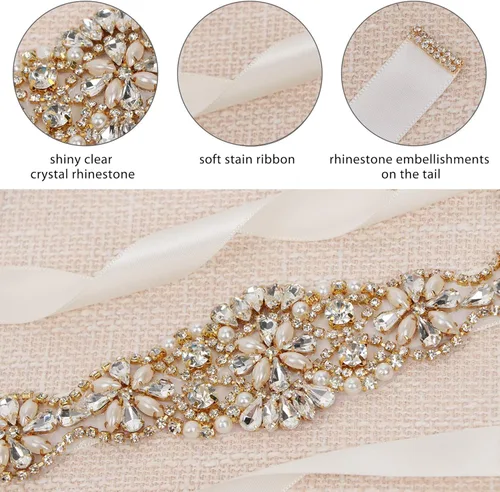 Miniatura 2 de Tendaisy - Cinturón para dama de honor con perlas de diamantes de imitación
