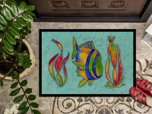 Miniatura 3 de Caroline's Treasures 8569MAT - Tapete para puerta delantera, 18 x 27 pulgadas, diseño de peces tropicales en verde azulado, para interiores