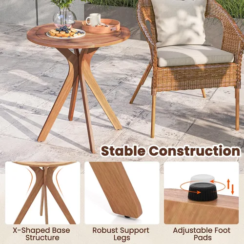 Miniatura 8 de Tangkula - Mesa bistró de madera de acacia de 27.5 pulgadas, mesa redonda de madera con base en X, mesa de bistró lateral de café para jardín, patio