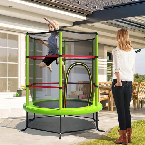 Miniatura 9 de GYMAX Trampolín de 55 pulgadas para niños, trampolín aprobado por ASTM con red de seguridad completa y cremallera lateral doble, mini trampolín
