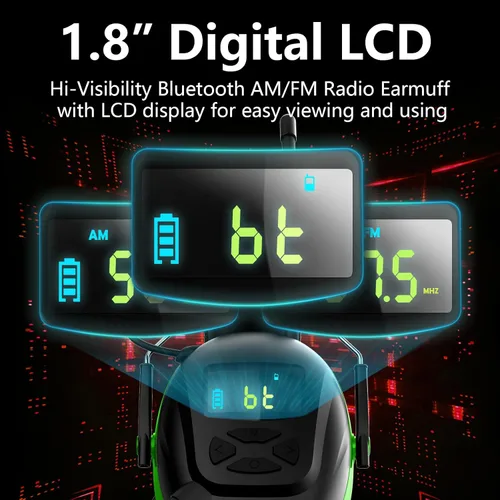 Miniatura 3 de Bluetooth 6.0 AM/FM Hearing Protection, Radio Headphones with Digital Display, 30 SNR Noise Reduction Safety Earmuffs with Rechargeable 2000 mAh
