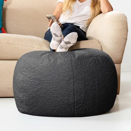 Jaxx Ellis - Puf otomano de peluche de cordero sintético para diseño interior moderno, grande, color negro