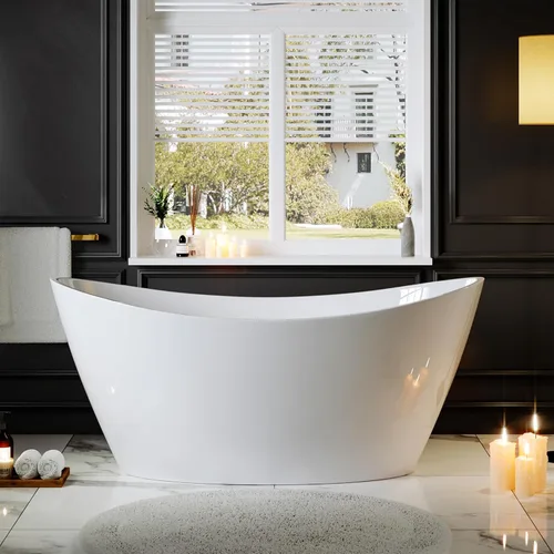 Miniatura 11 de Empava Tina de baño, tina de remojo de 1.70 m, tina acrílica independiente con desagüe central y desbordamiento, tina de baño de diseño