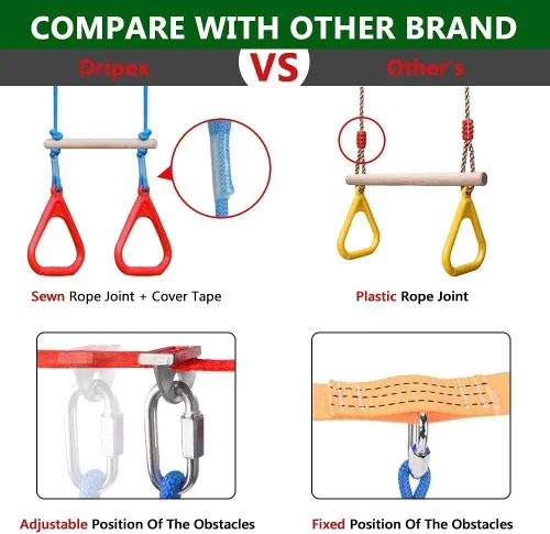Miniatura 6 de Dripex - Carrera de obstáculos ninja warrior de 50 pies para niño con accesorios completos, columpio, trapecio, escalera de cuerda, red