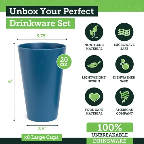 Miniatura 3 de Grow Forward Vasos de paja de trigo prémium – Vasos de plástico duro irrompibles sin BPA de 20 onzas – Vasos de plástico ligero reutilizables