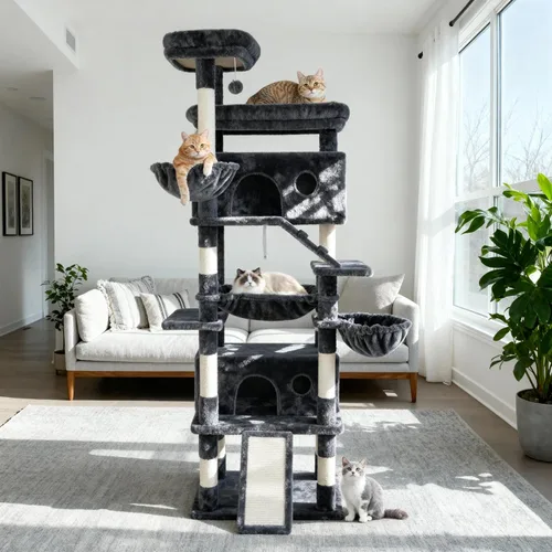 Miniatura 8 de Árbol para gatos, torre grande de gatos de 80 pulgadas con 9 postes para rascar, 2 perchas, 2 cuevas, 2 cestas, 2 escaleras, hamaca extra grande
