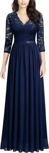 MISSMAY Vestido largo formal de dama de honor con cuello en V y encaje floral vintage para mujer