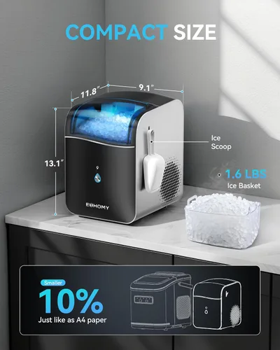 Miniatura 9 de EUHOMY Máquina inteligente para hacer hielo con pepitas para encimera, máquina de hielo de guijarros con control de aplicación/Alexa, 40 libras/24