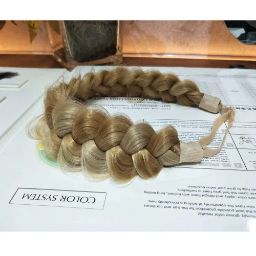 Miniatura 3 de Diadema trenzada sintética clásica de cabello con hebras anchas para boda, trenzas esponjosas desordenadas, banda para peluca, accesorio de belleza