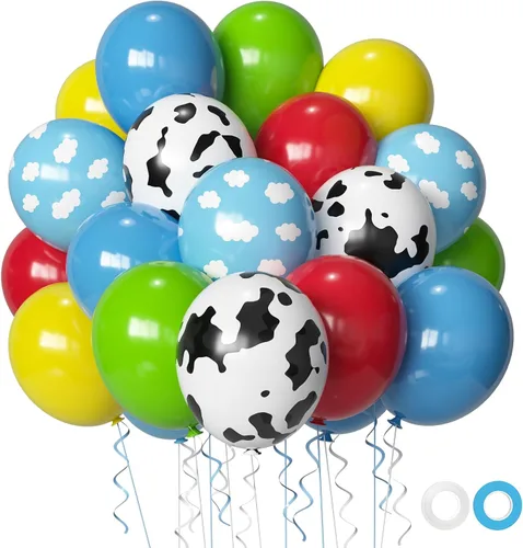Miniatura 8 de Juego de 60 globos de vaca azul y marrón, globos de vaca marrón y azul de 12 pulgadas para fiestas de adultos, decoración de fiesta temática