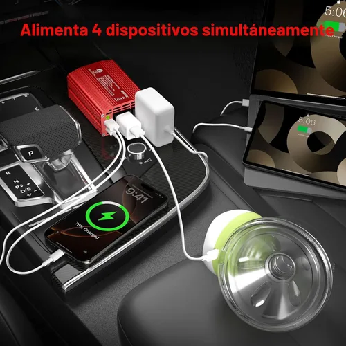 Miniatura 8 de Inversor de corriente Bestek 300 W CC 12 V a 110 V CA con adaptador de auto con puerto USB doble 4.2 A Gris