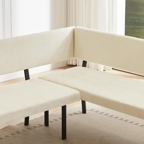 Miniatura 5 de HIPIHOM Moderno banco de comedor en forma de L, sofá esquinero tapizado de tela de 67 pulgadas con patas de metal para rincón de cocina, sala
