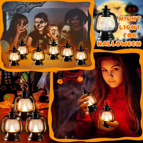 Miniatura 2 de 12 mini linternas de Halloween, centros de mesa para mesas con vela de simulación LED, linterna colgante pequeña de 4 pulgadas, faroles decorativos