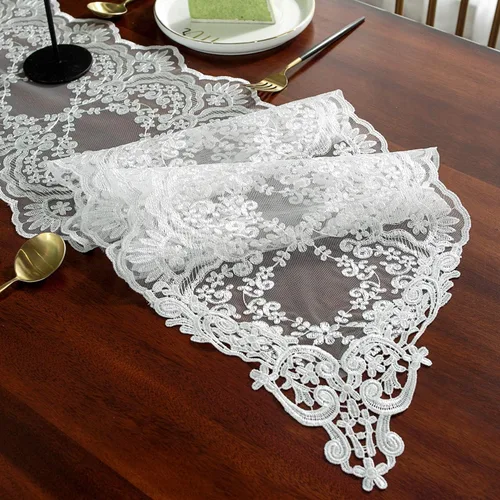 Miniatura 7 de SUTAVIA Camino de mesa de encaje bordado, pañuelo clásico rectangular de macramé, para cocina, comedor, mesa de café, bufanda de mantel y banquete