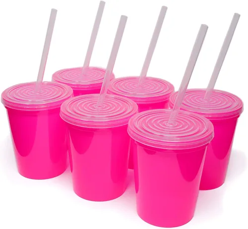 Miniatura 11 de Rolling Sands Vasos de plástico reutilizables para estadios con tapas, paquete de 6, vasos y tapas fabricados en Estados Unidos, incluye 6 popotes