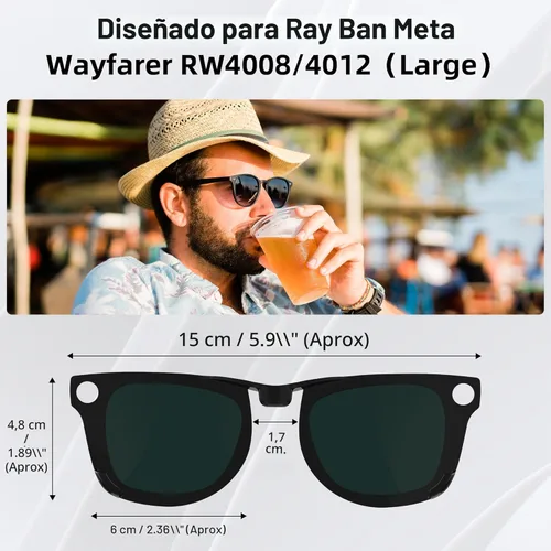 Miniatura 3 de HIBLOKS Clips polarizados para Ray-Ban Meta Wayfarer (RW4008 y RW4012 Grande 53-22), clips de decoloración compatibles con Ray-Ban Meta Wayfarer Gen