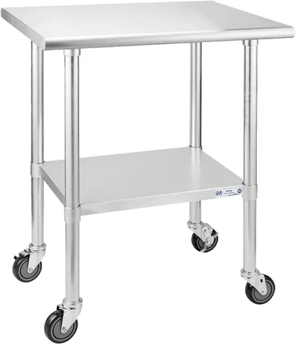Miniatura 66 de Mesa de acero inoxidable para preparación y trabajo, con ruedas giratorias, mesa resistente, comercial NSF, con estante inferior y protector