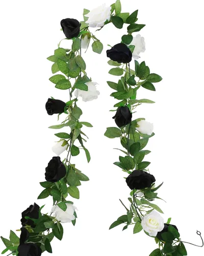 Miniatura 12 de GREENTIME - Guirnalda de flores artificiales 2 unidades, 4 metros de vid de rosas falsas, 9 cabezas de rosas, para arco de boda, centro de mesa