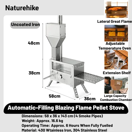Miniatura 6 de Naturehike - Estufa de leña con horno para campamento, estufa de pellets portátil con tubos de chimenea para senderismo, cocina al aire libre
