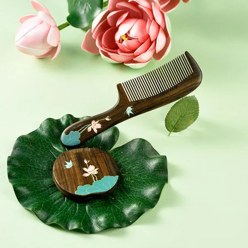 Miniatura 5 de TAN MUJIANG Peine para el cabello de madera natural antiestático (mariposa y loto)