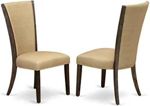 Miniatura 16 de East West Furniture VEP8T04 Verona Parsons - Juego de 2 sillas de comedor tapizadas de tela de lino marrón claro con ribete de clavo, color nogal