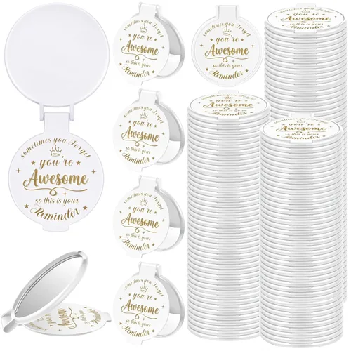 Miniatura 19 de 18 piezas de espejo compacto inspirador de 2.76 pulgadas a granel para mujeres, pequeños regalos de graduación, día de la madre, fiesta, bolso, Negro