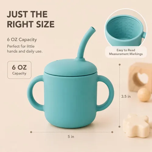 Miniatura 6 de Vaso de silicona con popote para bebés de 6 meses en adelante, 6 onzas, libre de BPA, taza de entrenamiento de silicona de grado alimenticio