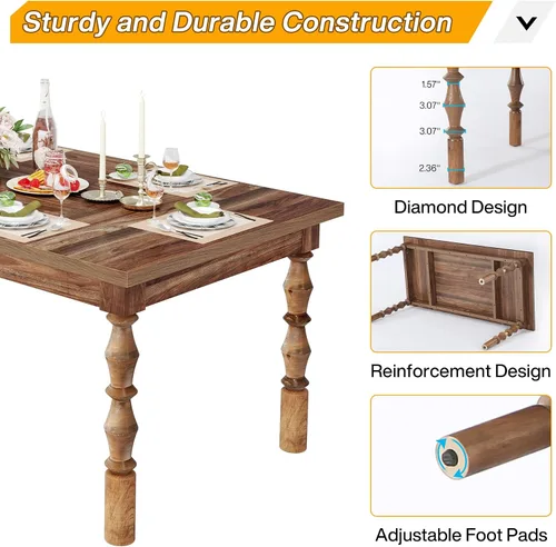 Miniatura 8 de Tribesigns Mesa de comedor de granja de 62 pulgadas para 4-6 personas, mesa de cocina rectangular grande, mesa de comedor, muebles de cocina y Nogal