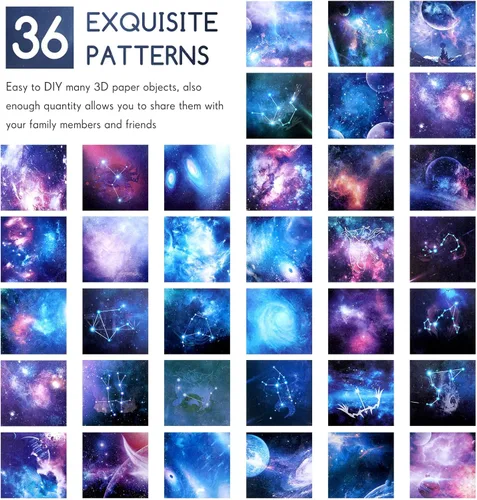 Miniatura 4 de Juego de 150 hojas de papel de origami de doble cara de 6 x 6 pulgadas, hermoso papel de álbum de recortes de cielo galaxia espacio exterior