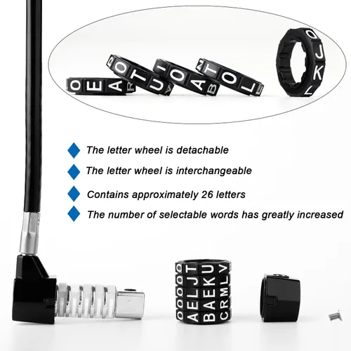 Miniatura 5 de Cerradura de combinación reiniciable de 5 palabras, cerradura de letra, candado de seguridad para el hogar con cable antirrobo de 0.315 pulgadas