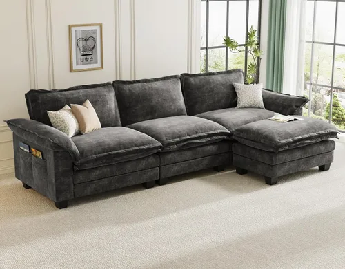 Miniatura 41 de KKL Sofá Seccional Modular de 89 Pulgadas, Sofá de Amor de 2 Asientos Sofá Nube con Asiento Profundo, Sofás Seccionales de Chenilla para Sala