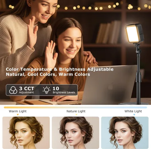 Miniatura 5 de Paquete de 2 luces LED portátiles recargables de video, kit de iluminación para fotografía con soporte y soporte para teléfono, luz de cámara