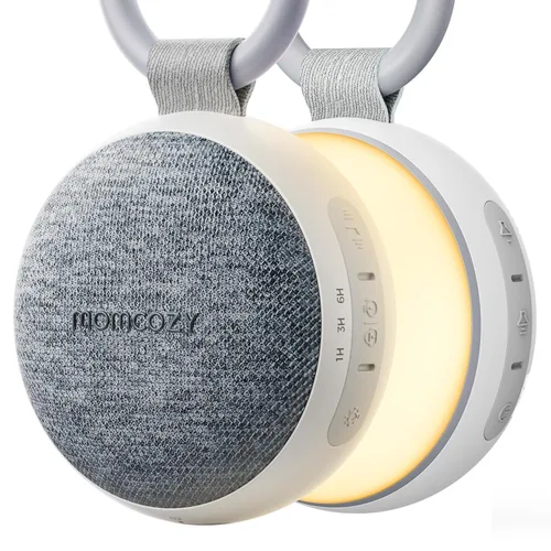 Momcozy - Máquina de sonido portátil con luz nocturna, máquina de ruido blanco para bebés, 20 sonidos relajantes, terapia de sonido, batería de Gris