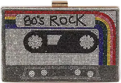 Miniatura 7 de QZUnique Bolso de hombro en forma de cinta con grabador de radio PU Crossbody bolso de noche retro para mujer, bolso de mano