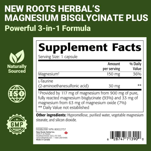 Miniatura 8 de New Roots Herbal Bisglicinato de magnesio Plus, 120 cápsulas vegetarianas de suministro para 60 días, 150 mg de magnesio elemental, soporta una vida